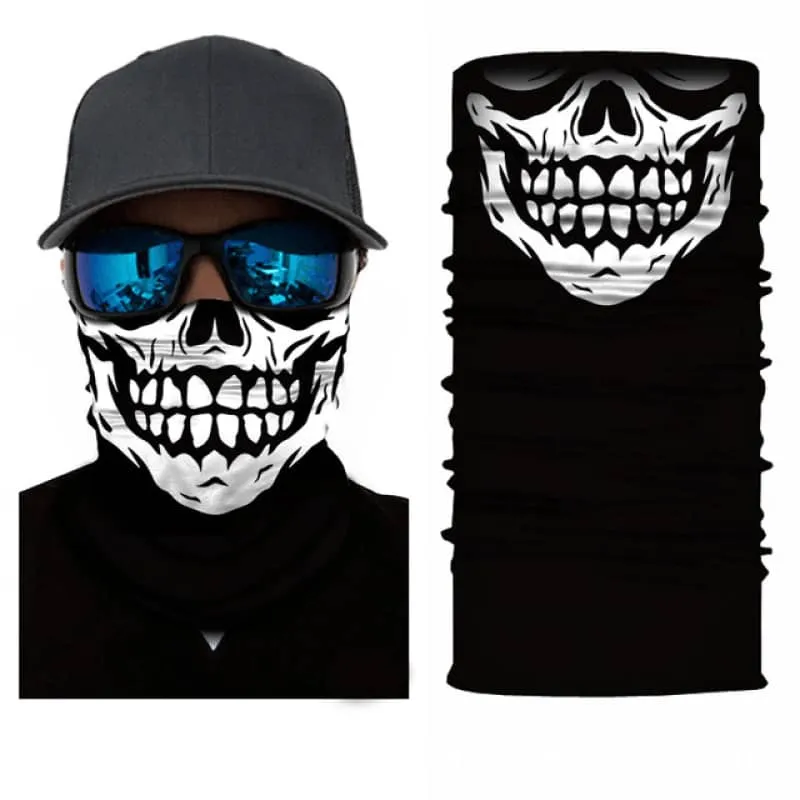 Tour de cou moto - Tête de mort souriante noir et blanc
