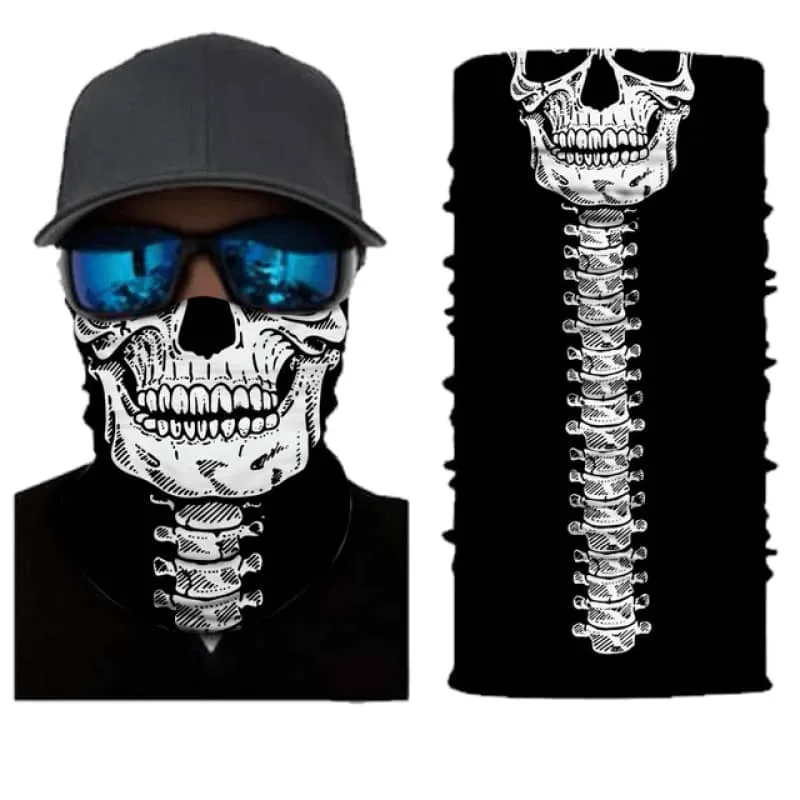 Tour de cou moto squelette noir et blanc