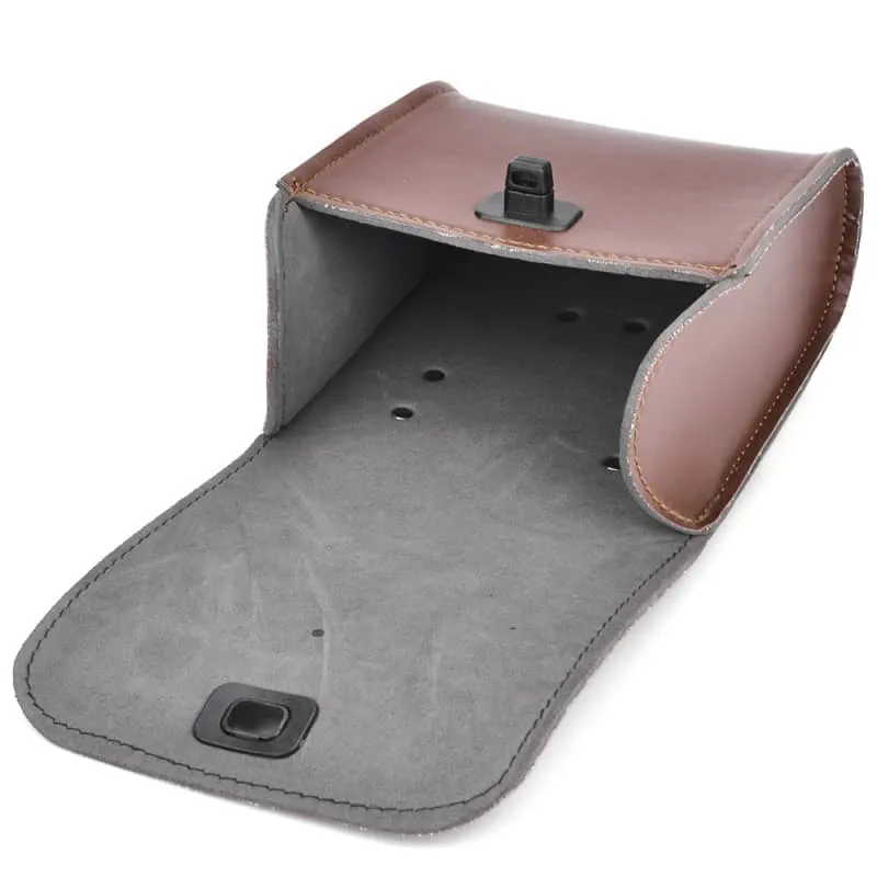 Sacoche moto latérale marron en simili cuir