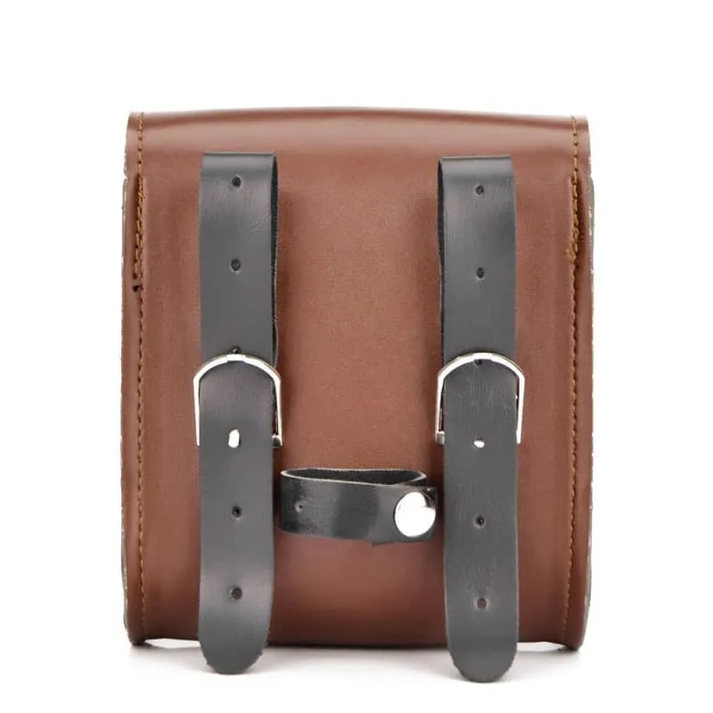 Sacoche moto latérale marron en simili cuir