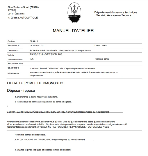 Manuel d'atelier Maserati Granturismo Français