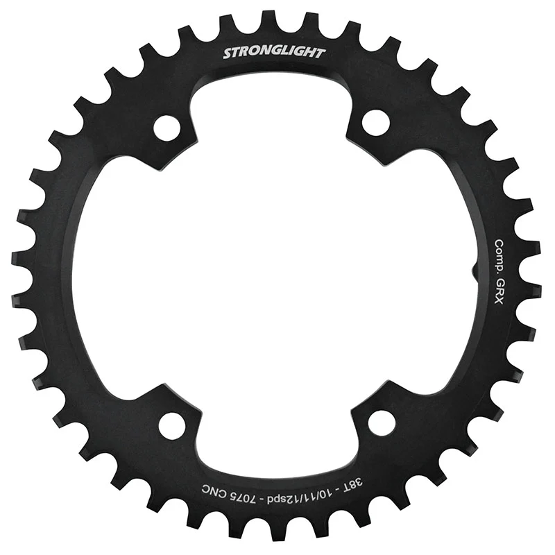 Plateau Gravel 4 branches Ø 110Pour Shimano Grx Fc-Rx600-Rx610-Rx810-Rx820 Stronglight Mono Alu Noir 38 dents - Deport 3 mm 12-11-10V.