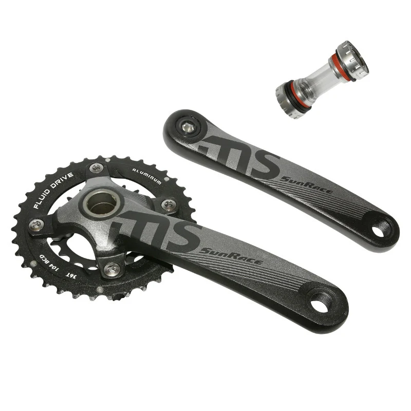 Pédalier VTT Sunrace 10V. Ms10 Alu Noir 175 mm 36-22 Intégré Avec Cuvette Filete