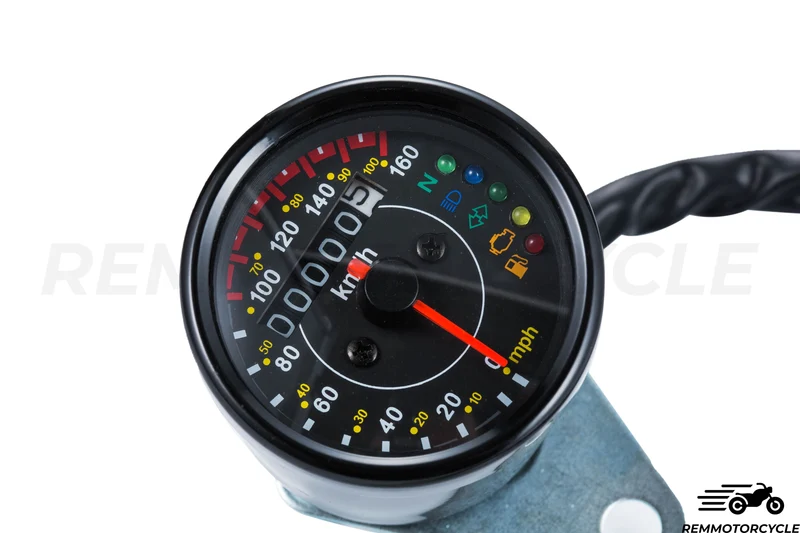 Compteur Universel Moto Km/h Noir ou Chrome 5 indicateurs