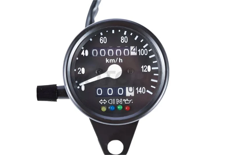 Compteur Moto Cafe Racer Km/h Noir Fond Noir 4 indicateurs