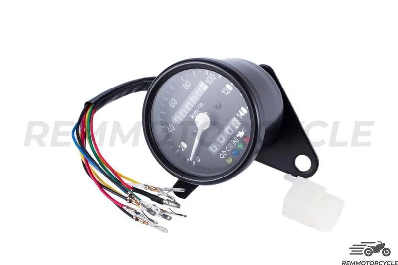 Compteur Moto Cafe Racer Km/h Noir Fond Noir 4 indicateurs