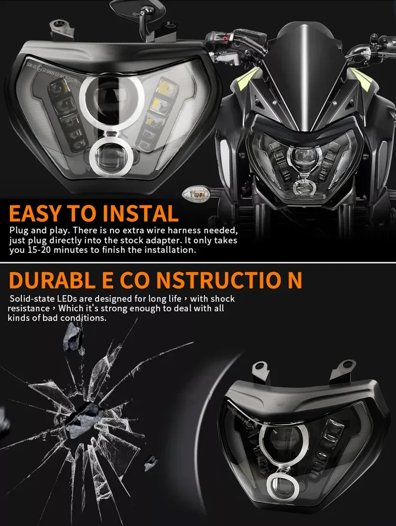 MT07 MT09 Headlight LED Lamp MT07 2018 2019 For YAMAHA H4 Headlight MT09 FZ09 2014 2015 2016 DRL 110W MT-07 MT-09 DRL Light