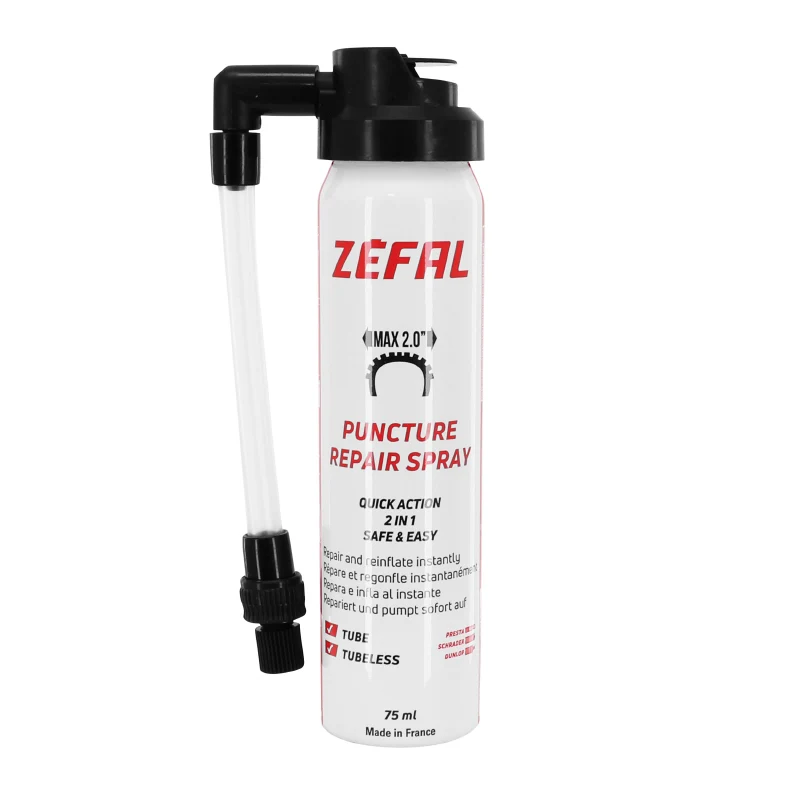 Bombe Anti-Crevaison Zefal Pneu Route-Gravel (Max 2.0") Tubeless - Tubetype Presta-Schrader ( 75Ml) Raccord Flexible Pour Vélo - Trottinette