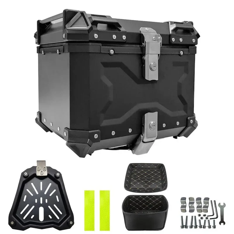 45L Portable Aluminum Motorcycle Trunk Box Waterproof Universal Motorcycle Tail Box Multifunctional Motorcycle Rear Storage Box