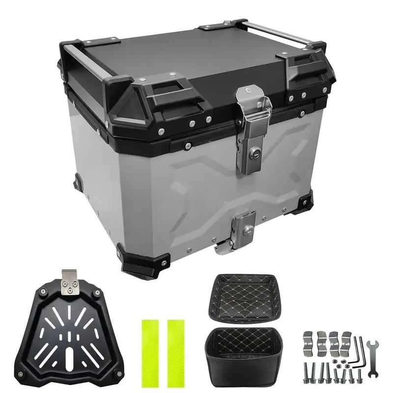 45L Portable Aluminum Motorcycle Trunk Box Waterproof Universal Motorcycle Tail Box Multifunctional Motorcycle Rear Storage Box