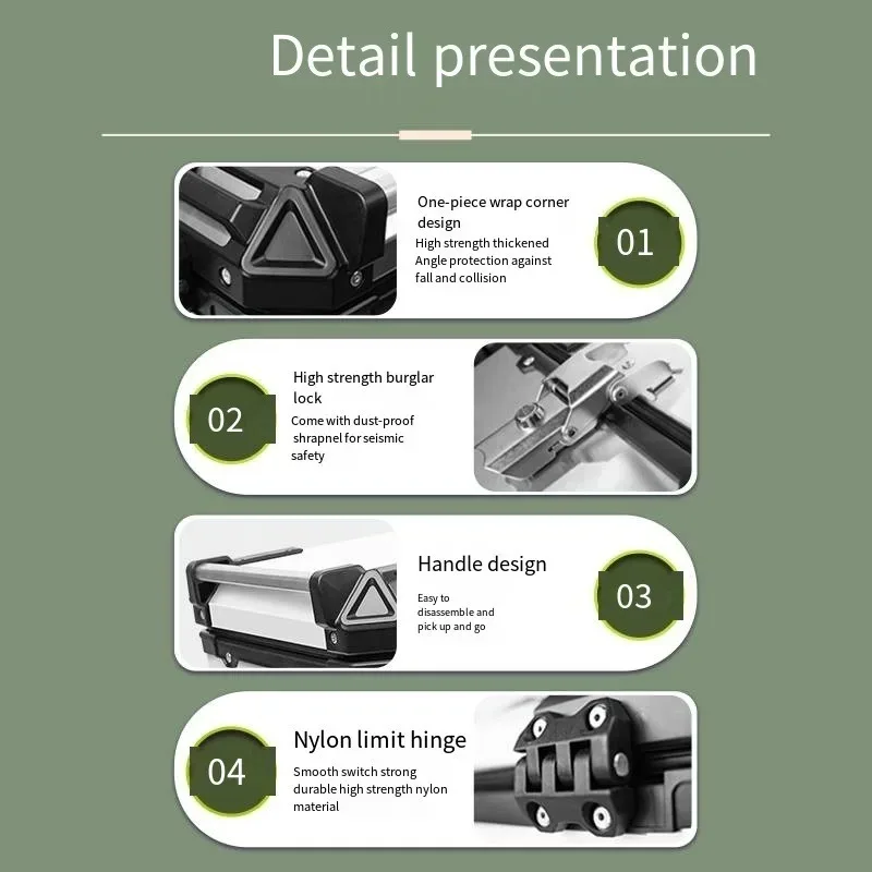 40L Aluminum Alloy Motorcycle Rear Top Case Luggage Storage Tail Box Waterproof Trunk Tool Box Motorcycle Universal Rear Cases
