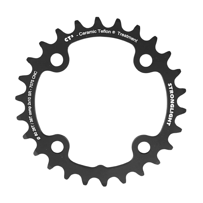 Plateau VTT 4 branches Ø 80 Pour Sram X0-Xx-X9-X7 Stronglight Double 26 dents Intérieur Noir Ct2 Non Filete 10V. - Épaisseur 3.5 mm