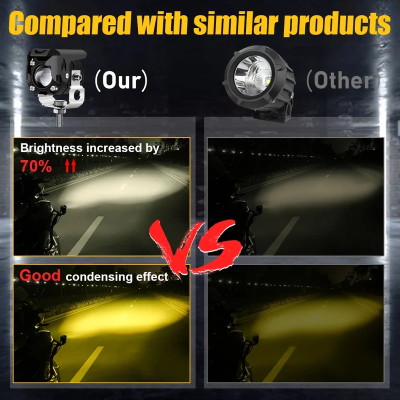 LED Motorcycle spotlight dual color white amber light Auxiliary motorcycle headlights fog lamp for Dirt Bike Trucks SUVs UTVs