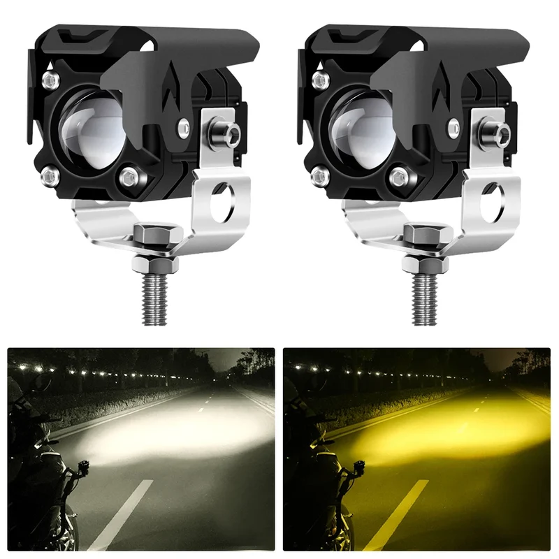 LED Motorcycle spotlight dual color white amber light Auxiliary motorcycle headlights fog lamp for Dirt Bike Trucks SUVs UTVs