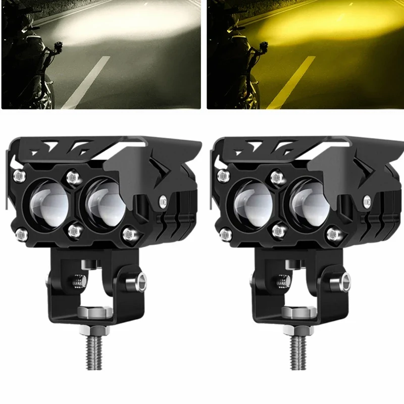 LED Motorcycle spotlight dual color white amber light Auxiliary motorcycle headlights fog lamp for Dirt Bike Trucks SUVs UTVs