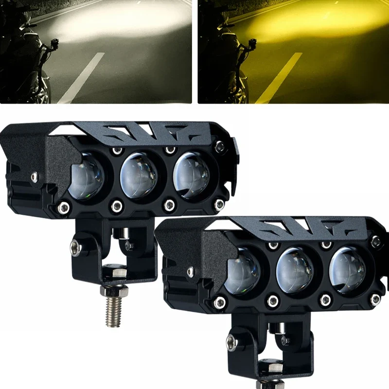 LED Motorcycle spotlight dual color white amber light Auxiliary motorcycle headlights fog lamp for Dirt Bike Trucks SUVs UTVs