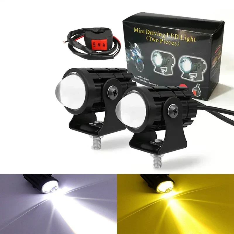 Motorcycle Mini Driving Light Headlight Universal Dual Color ATV Scooter for Auxiliary Spotlight Lamp Moto Fog light Accessories