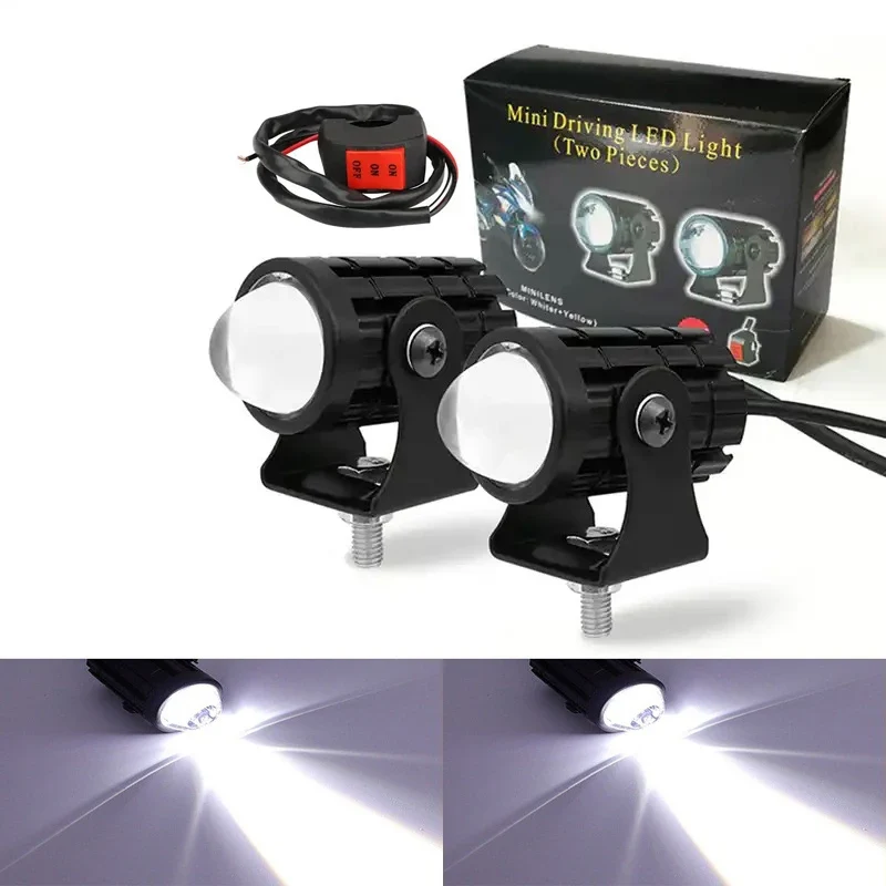 Motorcycle Mini Driving Light Headlight Universal Dual Color ATV Scooter for Auxiliary Spotlight Lamp Moto Fog light Accessories