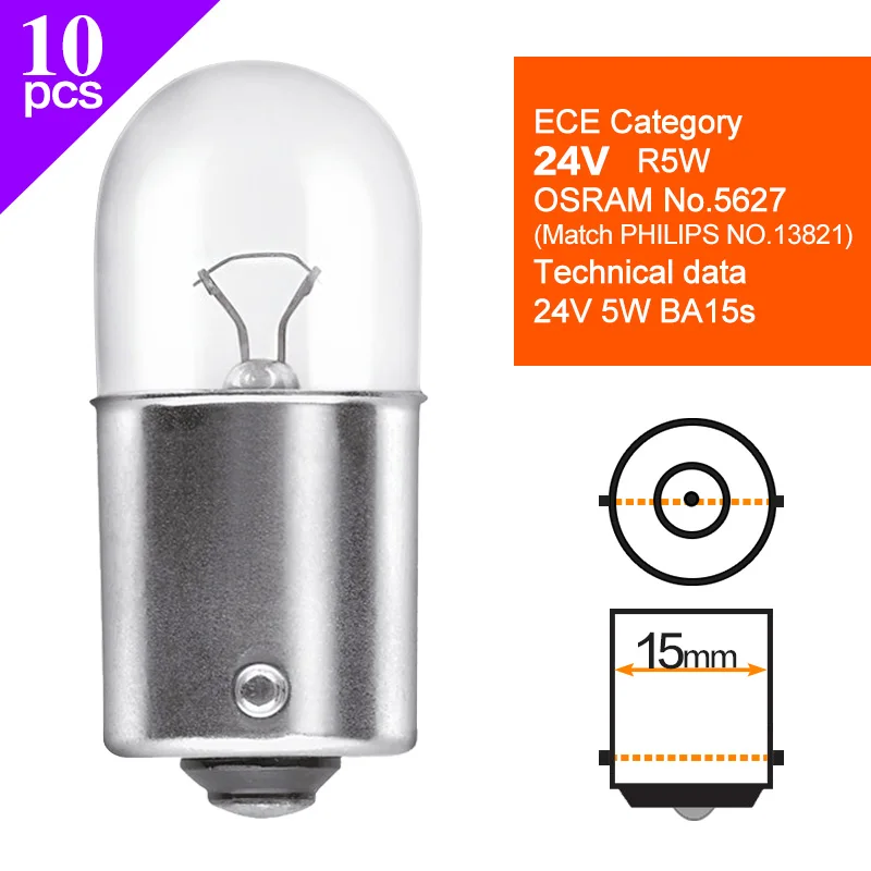 Truck Signal Lamp 24V Tail Stop Brake Back-up Turn Side Light OSRAM Halogen Bulbs W5W2845 T10 R5W5627R10W5637 P21W7511 T4W 7537