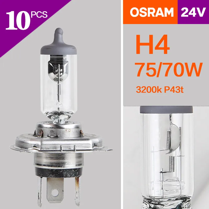 24V Headlight Trucks Bus Osram Lamps Low beam High beam Fog original 10pcs H1 H4 H7 H3 70w 100w