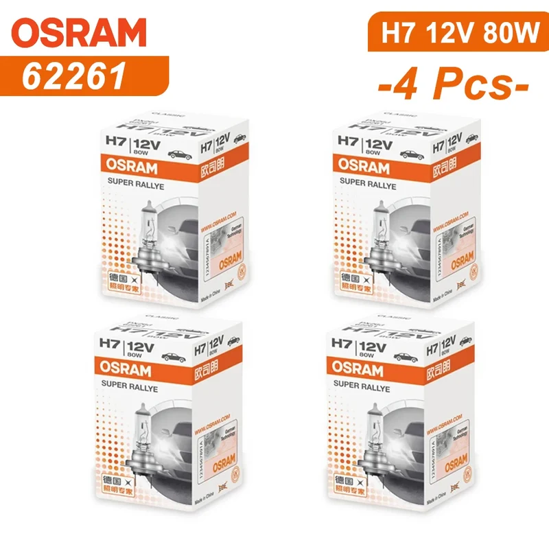 OSRAM H7 Halogen Bulbs 80W 62261 Car Lamps Bombilla PX26d Base Low Beam Fog Light Conversion Kit 3200K Yellow Original