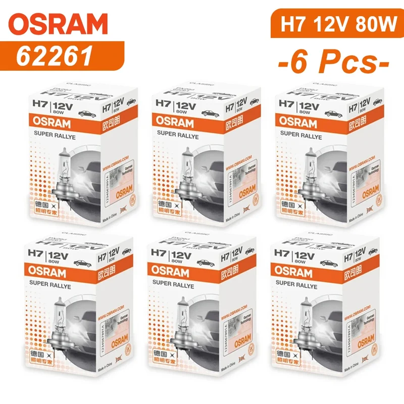 OSRAM H7 Halogen Bulbs 80W 62261 Car Lamps Bombilla PX26d Base Low Beam Fog Light Conversion Kit 3200K Yellow Original
