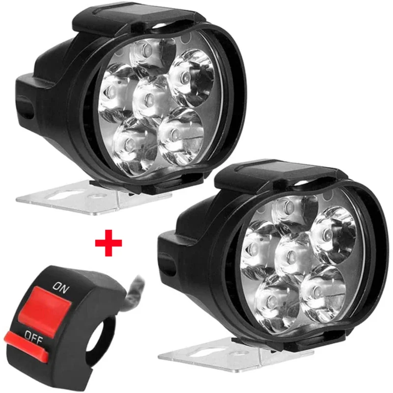 6 LED Motorcycle Headlight Mirror Fog Spot Head Light Spotlight Universal Scooter Fog Spotlight 6000K Lamp Motorcycle Work Light