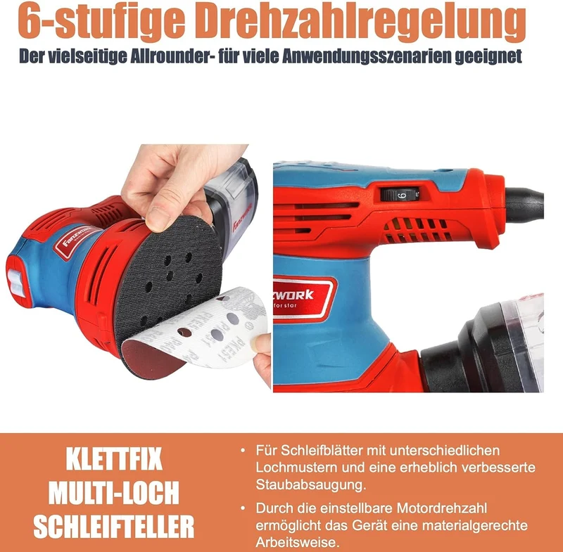 49C FANZWORK 300W Exzenterschleifer mit Staubfangbehälter staubgeschütztem Schalter