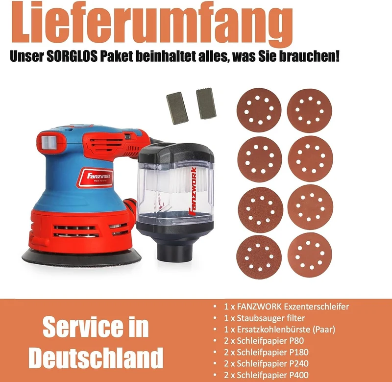 49C FANZWORK 300W Exzenterschleifer mit Staubfangbehälter staubgeschütztem Schalter