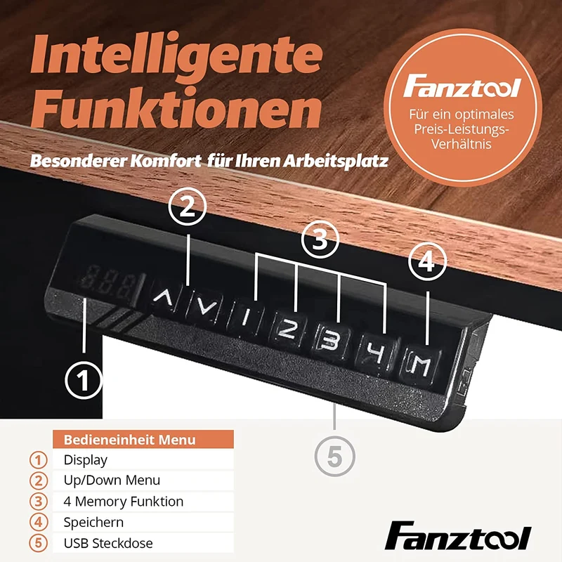 FANZTOOL höhenverstellbarer Schreibtisch-Gestell mit 2 x Bosch Motoren elektrisch stufenlos in Weiß