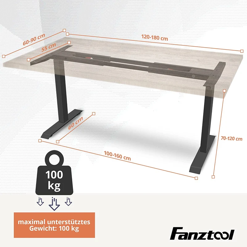 FANZTOOL höhenverstellbarer Schreibtisch-Gestell mit 2 x Bosch Motoren elektrisch stufenlos in Weiß