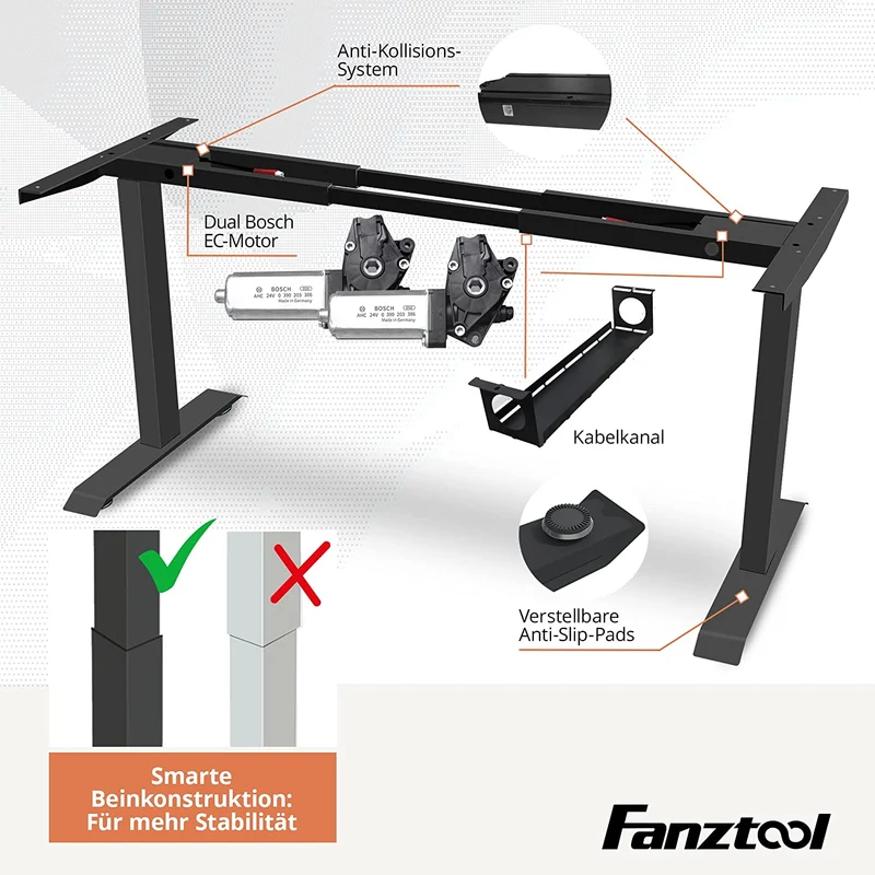 FANZTOOL höhenverstellbarer Schreibtisch-Gestell mit 2 x Bosch Motoren elektrisch stufenlos in Weiß