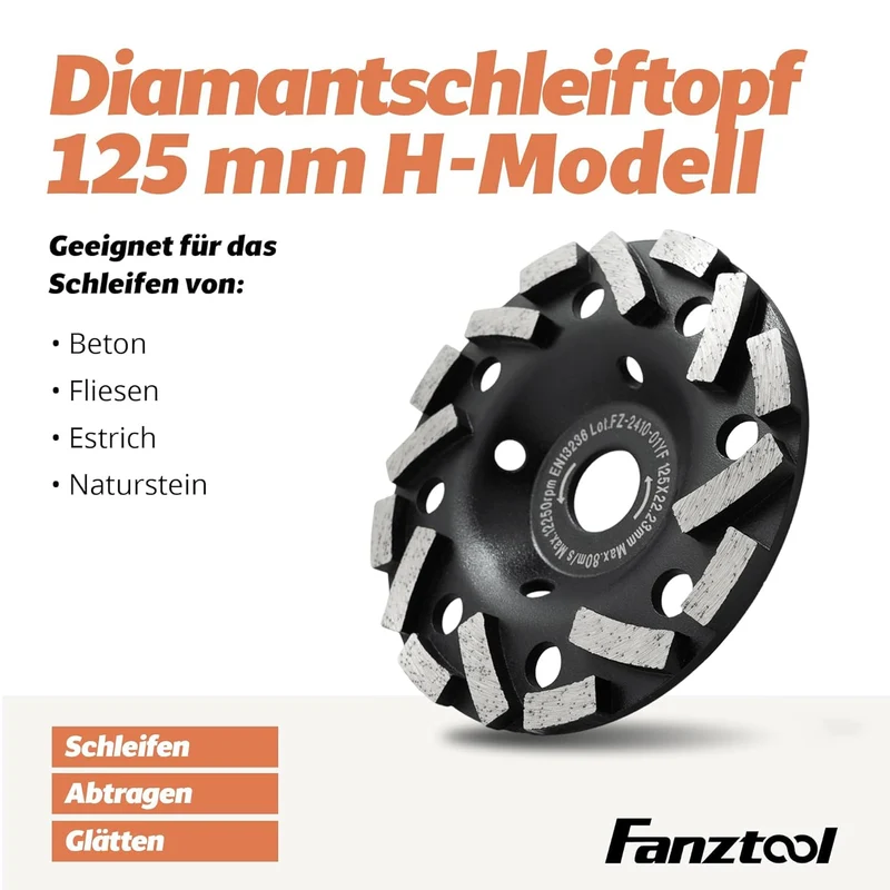 FANZTOOL Diamantschleiftopf 115/125/180 x 22 mm H-Modell