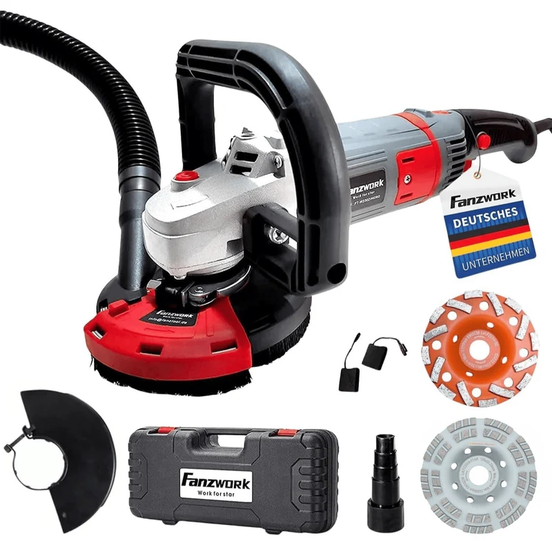 Neuwertig - FANZWORK Betonschleifer Betonfräse Set mit Diamantschleiftopf und Absaughaube (1500W/125mm+) FT-2302