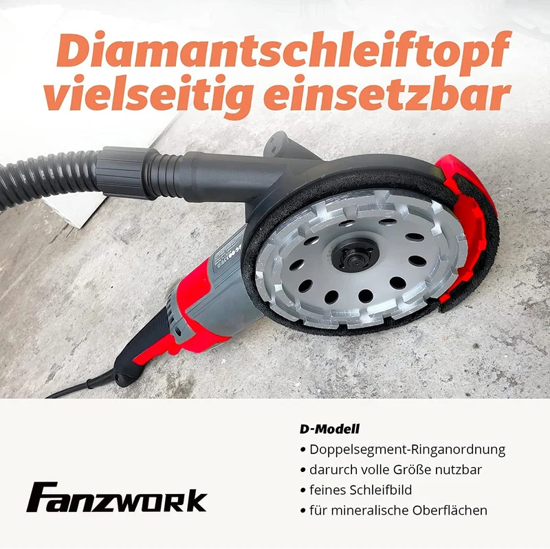 Gebraucht - FANZWORK Betonschleifer Betonfräse Set mit Diamantschleiftopf und Absaughaube (1500W/125mm+) FT-2302