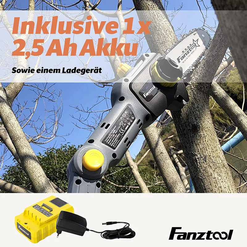 Gebraucht - FANZTOOL 20V Li-Ion Akku-Hochentaster mit 2,5Ah Akku/Ladegerät, Höhe bis 5 m, 17 cm Schnittstärke, Schwertlänge 20 cm, leichtes Gewicht 4 kg