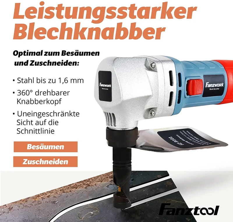 FANZWORK Knabber Nibbler Blechschere 600W (mit Koffer und 2 x Stempel) FZ-9101