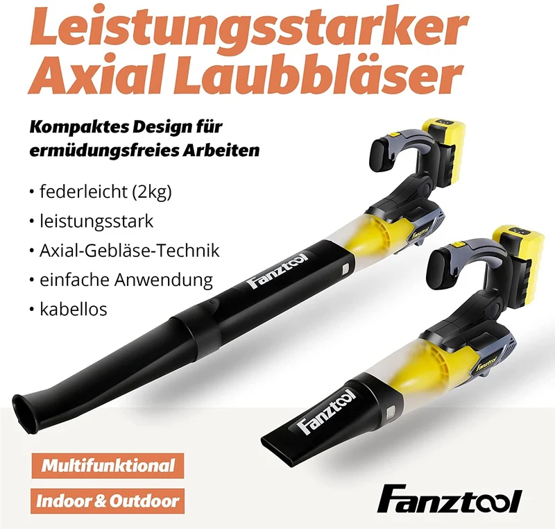 21A Axial Laubbläser mit 20V Akku und Ladegerät (Akku Laubbläser)