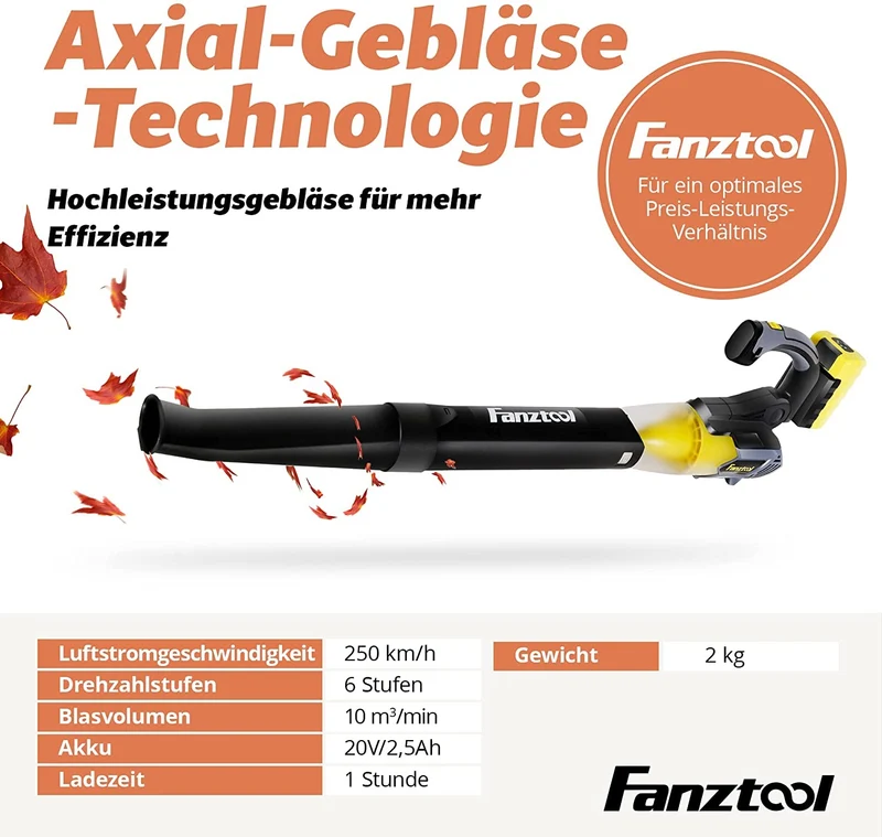 21A Axial Laubbläser mit 20V Akku und Ladegerät (Akku Laubbläser)