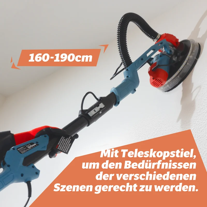 FANZWORK 750 Watt Trockenbauschleifer mit intrigiertem Staubsauger Giraffe Deckenschleifer – LED, 4kg