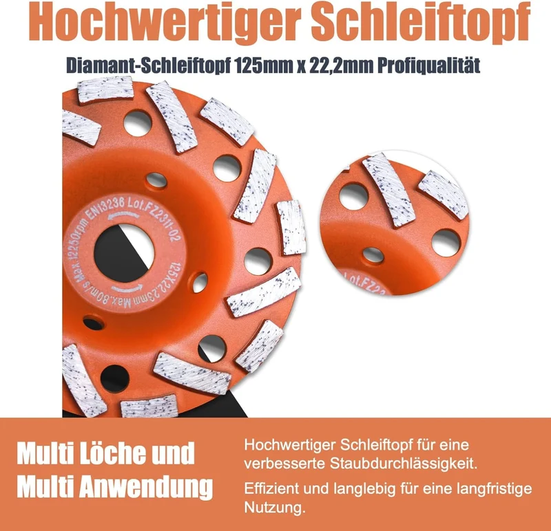 FANZWORK Betonschleifer 1010W mit Teleskopstange bis 1,20 m丨Inklusive Diamantschleiftopf 125mm und Tragtasche丨Drehzahlregelbar