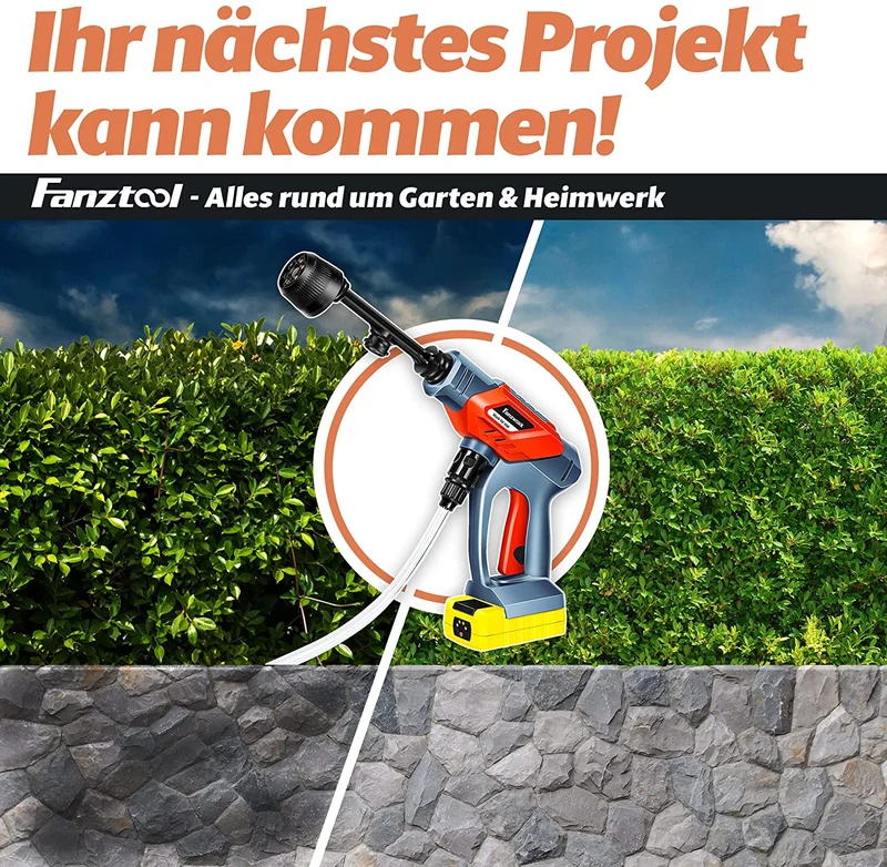 033 FANZTOOL Akku Hochdruckreiniger 20V mit 5-in-1-Multifunktionsdüse, 24 Bar Druck