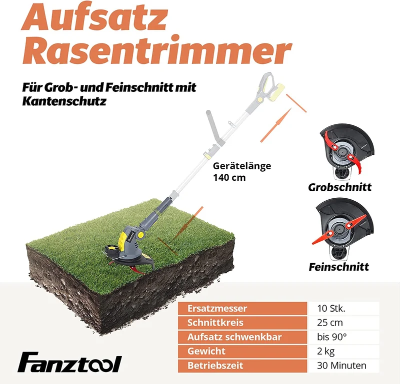 022 FANZTOOL 20V Akku Heckenschere, Hochentaster, Rasentrimmer (3-in-1)