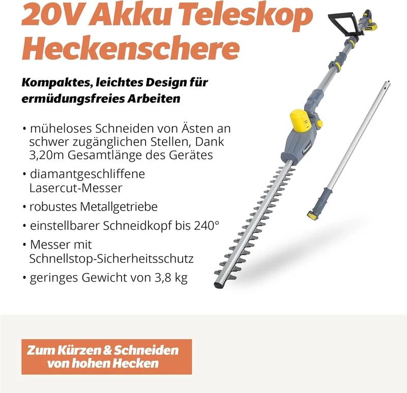 030 Akku Teleskop Heckenschere Teleskopstiel mit 20V/2Ah Akku