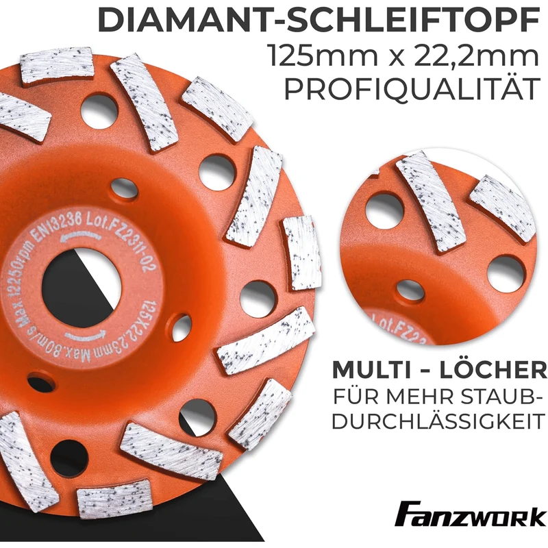 FANZWORK Absaughaube für Winkelschleifer inkl. 125 mm Diamantschleiftopf PROFI QUALITÄT #7