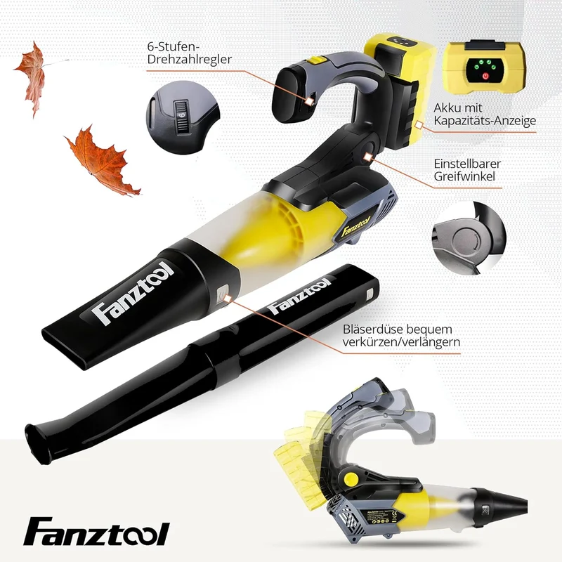 Gebraucht - FANZTOOL Axial Laubbläser mit 20V Akku und Ladegerät (Akku Laubbläser)