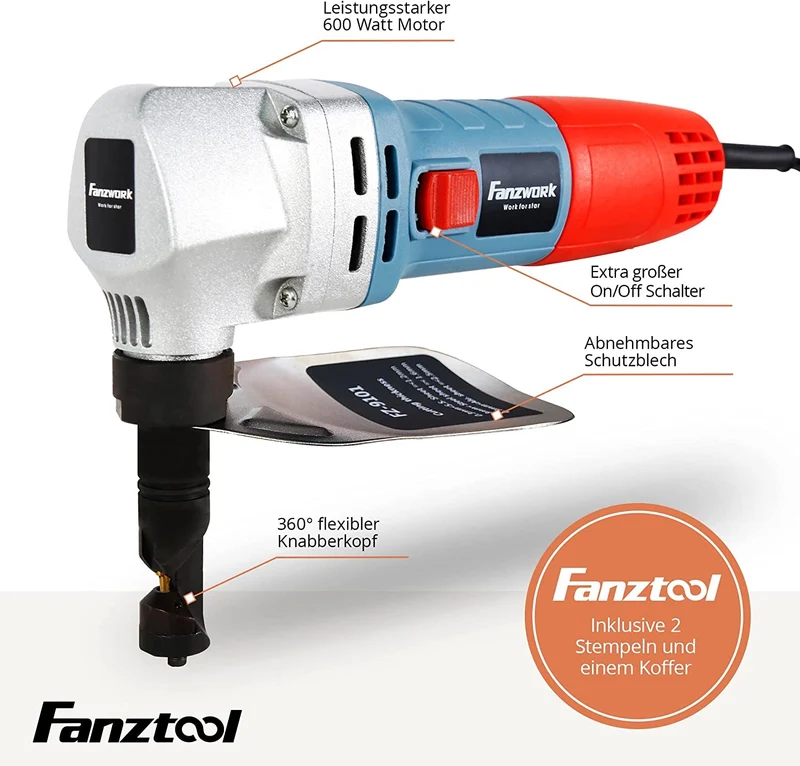 Neuwertig - FANZTOOL Knabber Blechknabber 600W (mit Kopfer und 2 x Stempel) FZ-9101