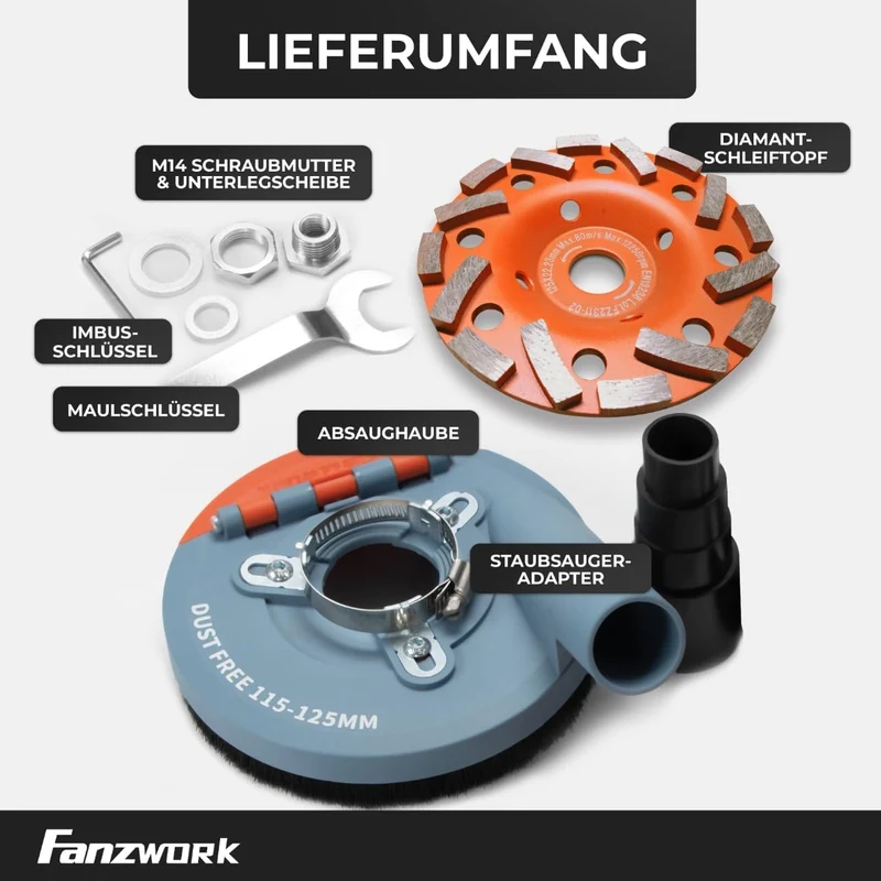 Gebraucht - #7 FANZTOOL Absaughaube für Winkelschleifer 125mm + Diamantschleiftopf Premium