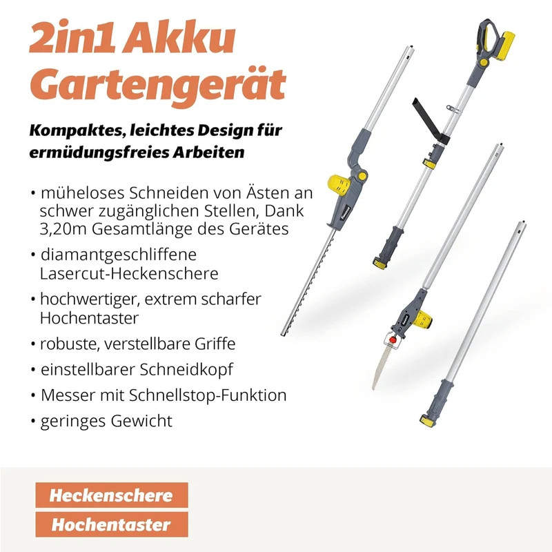 Neuwertig - FANZTOOL 20V Li-Ion Akku 2-in-1 Hochentaster/teleskop Heckenschere mit 2Ah Akku & Ladegerät, Reichweite bis 5 m, 17 cm Schnittstärke, leichtes Gewicht 3,5 Kg