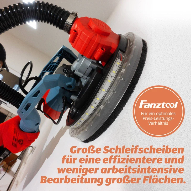Gebraucht - FANZTOOL 750 Watt Trockenbauschleifer mit intrigiertem Staubsauger Giraffe Deckenschleifer – LED, 4kg